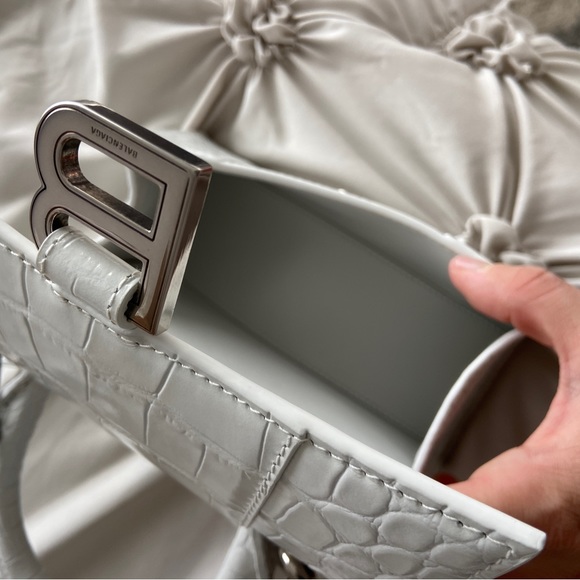 Balenciaga Crocodile Hourglass Handle Bag XS White